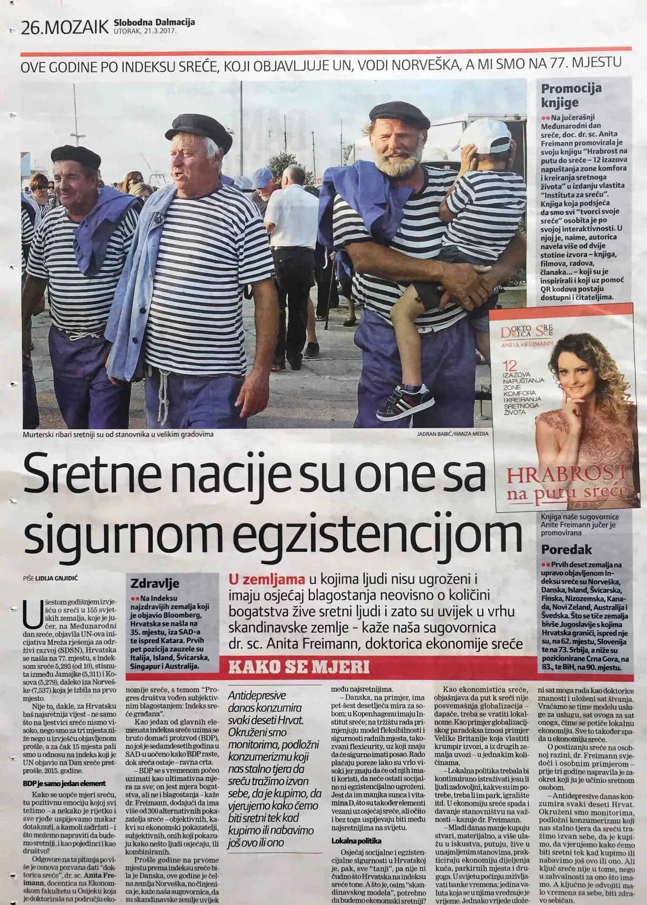 Interview about the Economics of Happiness: Happy nations are those with a secured subsistence, Slobodna Dalmacija, journalist Lidija Gnjidić, 21. 3. 2017.
