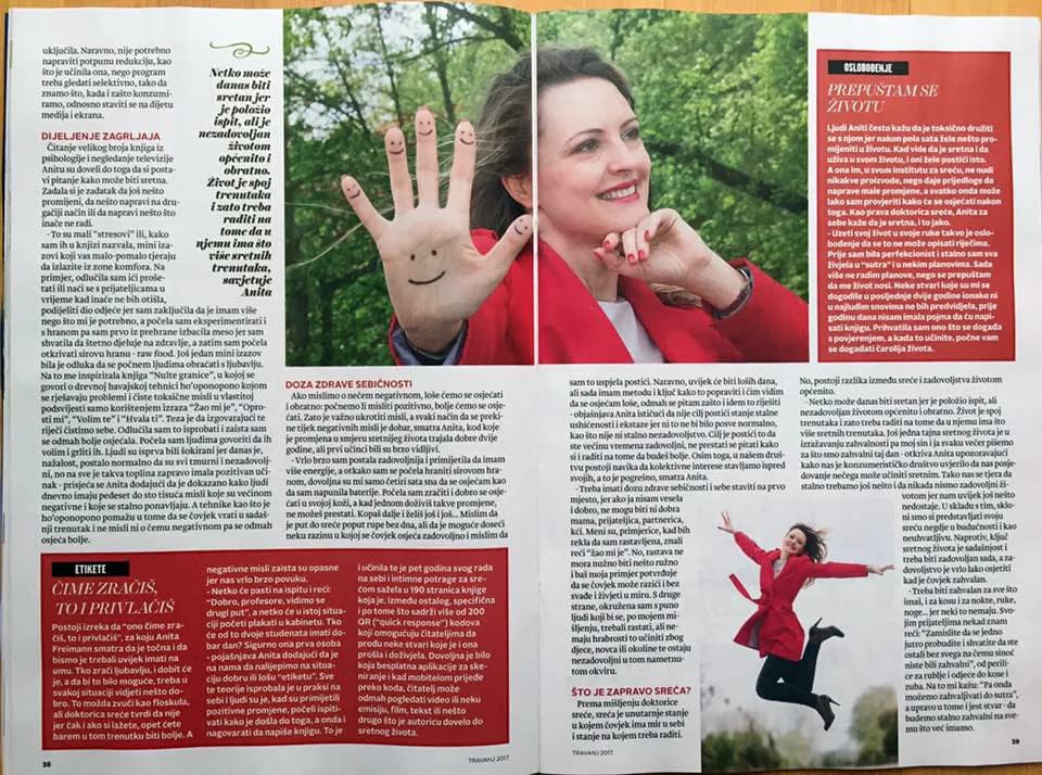 Interview about happiness: The recipe for happiness reads: Step out of your routine, tame negative thoughts and be grateful for everything, Vita, journalist Nina Čiča, 24. 4. 2017.